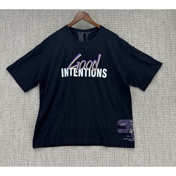 Vlone X Nav Shirt Mens Large Black Purple Good Intentions Hip Hop Crew Neck NWT - Picture 1 of 14